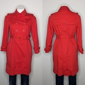 See By Chloe red belted collared cotton button closure trench coat jacket 6